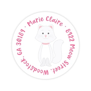 Cat Address Labels, Personalized Address Labels for Kids, Cat Stickers, Kids Mailing Labels, Round Return Address Labels image 1