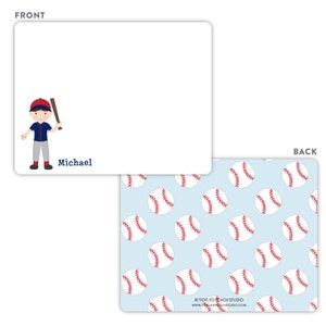 Baseball Stationery, Baseball Boy Note Cards, Kids Personalized Flat Notecards, Baseball Notecards, Children Stationery, Kids Thank You Card image 3