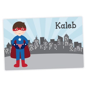 Superhero Boy Placemat, Superhero Personalized Placemat for Boy, Activity Placemat, Laminated Place Mat, Childrens Name Placemat image 1