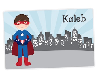 Superhero Boy Placemat, Superhero Personalized Placemat for Boy, Activity Placemat, Laminated Place Mat, Childrens Name Placemat