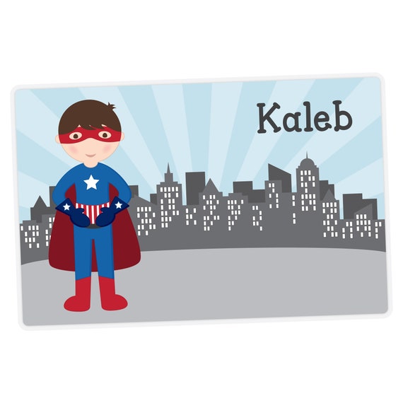 Superhero Boy Placemat, Superhero Personalized Placemat for Boy, Activity Placemat, Laminated Place Mat, Childrens Name Placemat Il_570xn