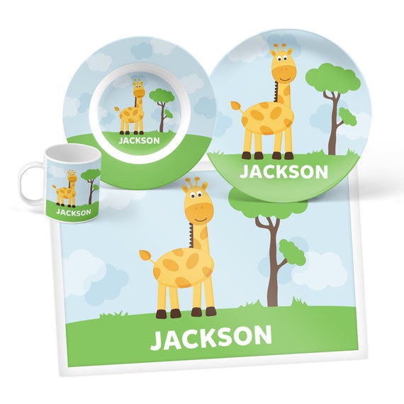 Giraffe Plate, Bowl, Mug or Placemat - Giraffe Dinnerware Set - Personalized Plate for Kids - Children Plates - Custom Kids Tableware Il_570xn