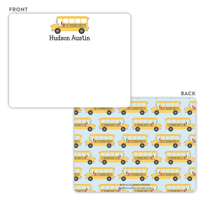 School Bus Stationery, School Bus Note Cards, Personalized Flat Note Cards, School Bus Notecards, Children Stationery, Kids Thank You Cards image 3