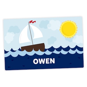 Sailboat Placemat, Kids Personalized Placemat, Childrens Placemat, Set The Table, Kids Activity Placemat, Laminated Place Mat, Boat Placemat image 1