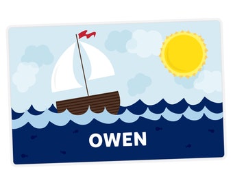 Sailboat Placemat, Kids Personalized Placemat, Childrens Placemat, Set The Table, Kids Activity Placemat, Laminated Place Mat, Boat Placemat