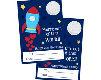 PRINTABLE Valentine for Kids, Spaceship Classroom Valentine, Valentines Day Card for School, Valentine You're Out Of This World!