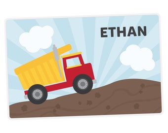 Dump Truck Placemat, Personalized Placemat for Boy, Dump Truck Personalized Placemat, Activity Placemat, Laminated Custom Kids Placemat