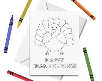 PRINTABLE Happy Thanksgiving Coloring Card, Thanksgiving Turkey Card, Holiday Greeting Card for Kids, Color Your Own Card, DIY Print & Color