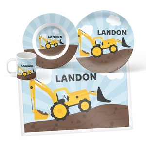 Personalized Construction Plate Set: Kids Dinnerware