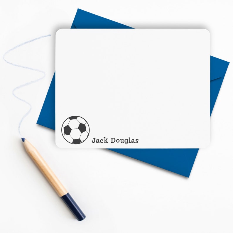 Soccer Stationery, Soccer Note Cards, Personalized Flat Note Cards for Kids, Soccer Notecards, Kids Thank You Cards, Sports Stationery image 1