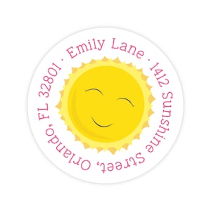 Sunshine Address Labels, Personalized Return Address Labels, Kids Mailing Label, Sunshine Sticker, Round Address Labels for Kids