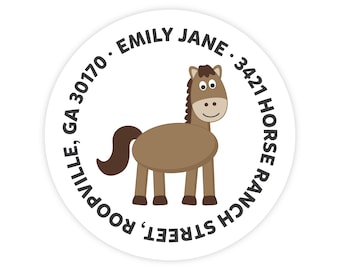 Horse Address Labels, Horse Stickers, Personalized Address Labels, Round Return Address Labels, Kids Address Labels