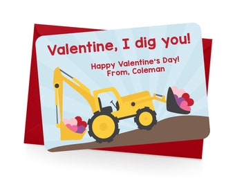 Construction Classroom Valentine - Personalized Valentines Cards for Kids - Valentine's Day Cards - Childrens Valentines