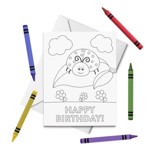 DRUCKBARE Happy Birthday Ausmalkarte, Marienkäfer Geburtstagskarte, Geburtstagskarte für Kinder, Geburtstag Malkarte, DIY Druck & Farbe