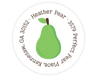 Pear Address Labels, Personalized Address Labels for Kids, Pear Stickers, Kids Mailing Labels, Round Return Address Label