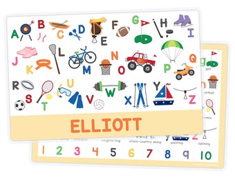 Personalized Sports Alphabet Placemat for Boy - Personalized Kids Placemat - Childrens Placemat - Educational Placemat