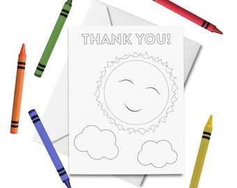 PRINTABLE Thank You Coloring Card, Sunshine Thank You Card, Thank You Card for Kids, Thanks Greeting Card, DIY Print & Color