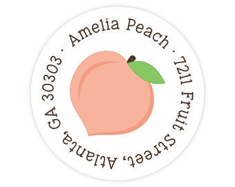 Peach Address Labels, Personalized Return Address Labels, Kids Mailing Label, Peach Sticker, Round Address Labels for Kids