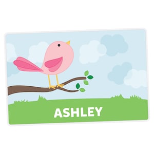 Cute Bird Placemat, Personalized Placemat for Kids, Custom Placemat, Kids Activity Placemat, Laminated Table Mat, Double-Sided Placemat image 1