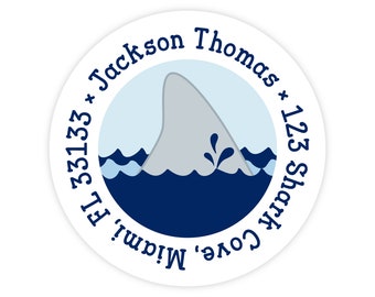 Shark Address Labels, Shark Stickers, Personalized Address Labels for Kids, Round Return Address Labels, Kids Address Labels