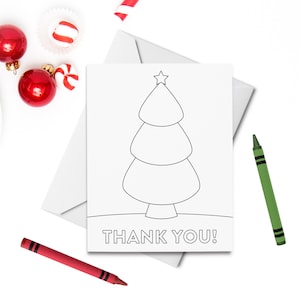 PRINTABLE Christmas Tree Merci Coloriage Carte, Carte de Noël, Carte de voeux de vacances pour les enfants, Colorez votre propre carte, DIY Print & Color