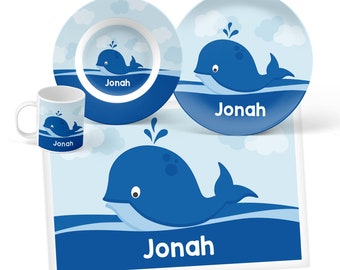 Whale Plate, Bowl, Mug or Placemat - Personalized Plate for Kids - Children Plates - Custom Kids Plastic Tableware Set