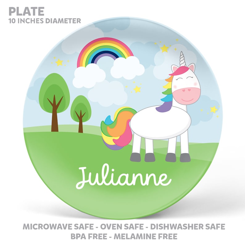 Unicorn Plate, Bowl, Mug or Placemat Unicorn Dinnerware Set Personalized Plate for Kids Children Plates Kids Tableware Set image 2