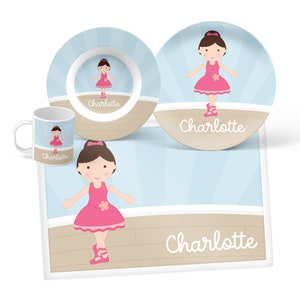 Ballerina Plate, Bowl, Mug or Placemat (Choose Your Pieces), Personalized Dinnerware for Kids, Children&#39;s Plastic Plate and Bowl, Kid Dishes