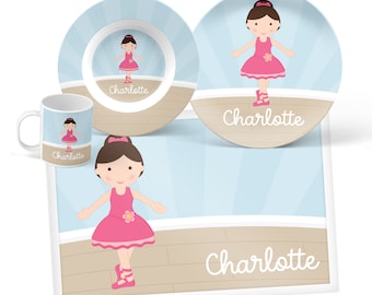 Ballerina Plate, Bowl, Mug or Placemat - Personalized Plate for Kids - Custom Kids Plastic Tableware - Dinnerware Set for Girls