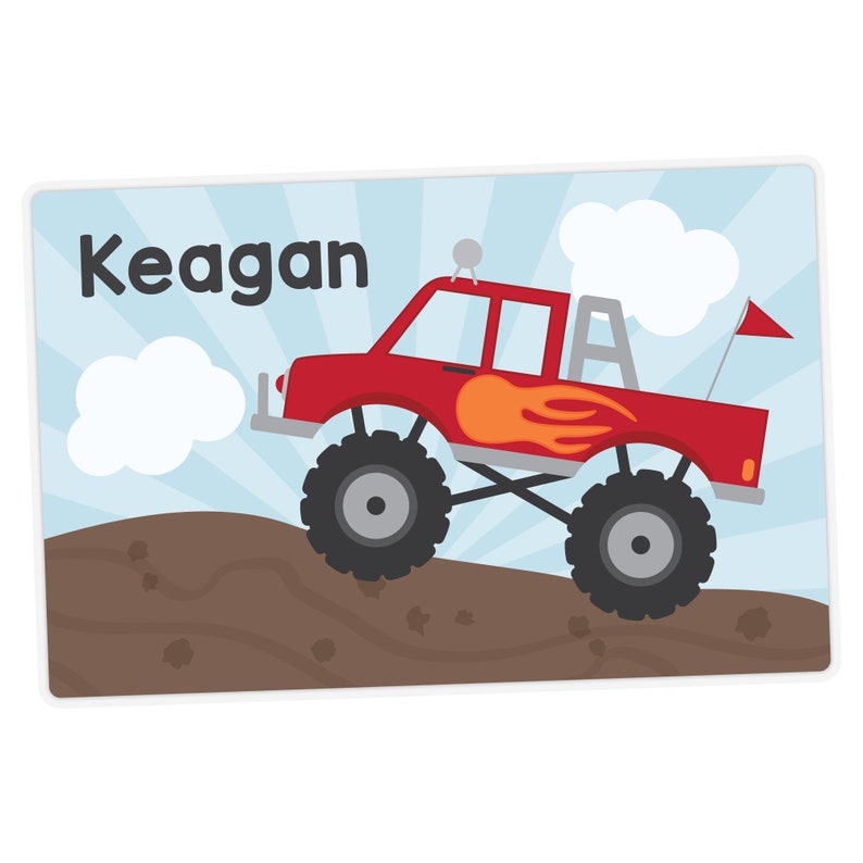 Monster Truck Placemat, Personalized Placemat for Boy, Truck Personalized Placemat, Activity Placemat, Laminated Custom Kids Placemat image 1