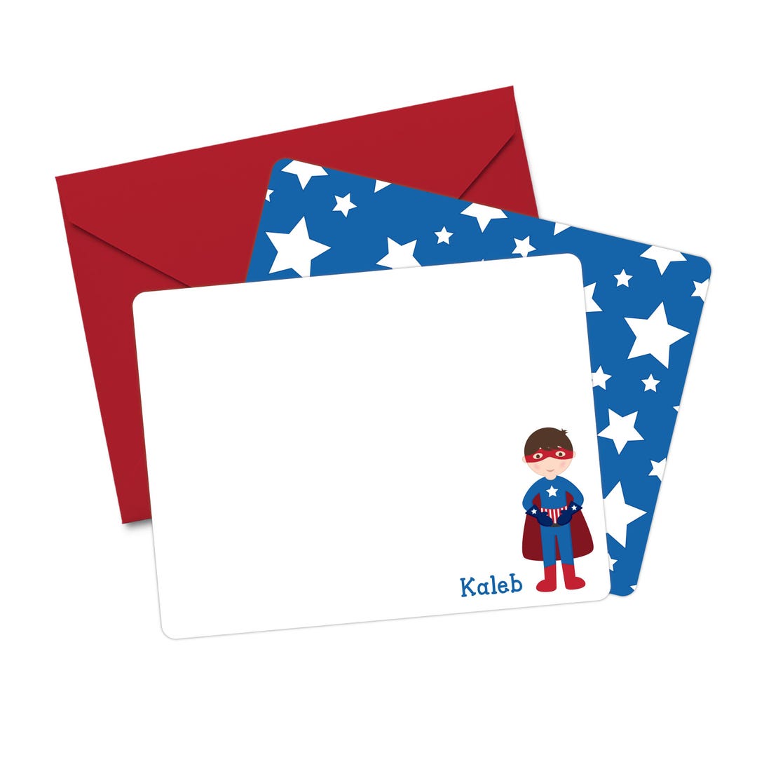 Personalized Superhero Boy Note Cards, Kids Stationery Set, Custom ...