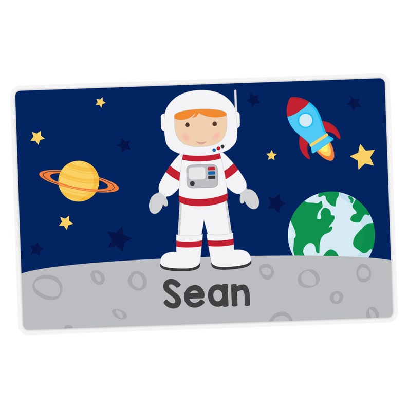 Astronaut Boy Placemat, Personalized Placemat for Boy, Childrens Placemat, Outer Space Placemat, Set The Table, Laminated Activity Placemat image 1