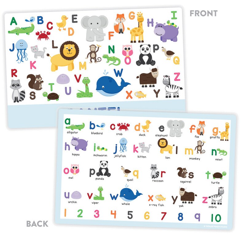 Personalized Animal Alphabet Placemat for Boy Personalized Kids Placemat Childrens Placemat Laminated Educational Placemat image 2