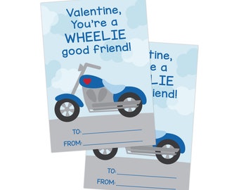 PRINTABLE Valentine for Kids, Motorcycle Classroom Valentine, Valentines Day Card for School, Valentine You're a WHEELIE Good Friend!