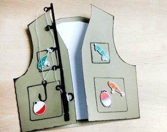 Father's Day Fishing Vest + SVG PDF Template Instant Download + Compatible: Cricut Silhouette ScanNCut + Assembly Tutorial Included