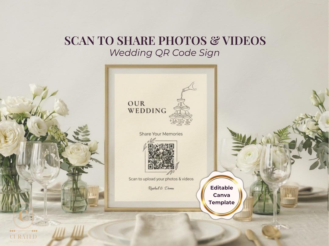 Wedding QR Code Sign Template, Editable Canva Wedding Sign, Photo ...