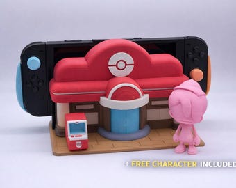 Pokemon Center Dock Cover for Nintendo Switch 2 | Pokopia Dock Stand | Gaming Setup Decor | 3D Printed Switch Dock Case | FREE Character