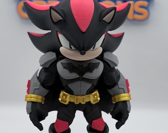 Bat Shadow Batman Sonic Inspired 3D Printed Figure | Dark Hero Crossover Collectible | 11 Inch Art Toy | Desk Decor Gift