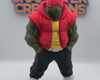 Raphael Ninja Turtle Figure 12” | Urban Raphael TMNT Inspired | Street Style Turtle Collectible | 3D Printed Fan Art Decor