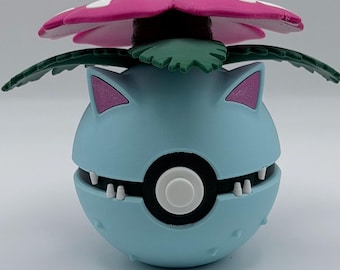 Venusaur Pokeball Inspired 3D Printed Display | Anime Gaming Desk Decor | Pokémon Style Collector Sphere | Handmade Fan Art Gift