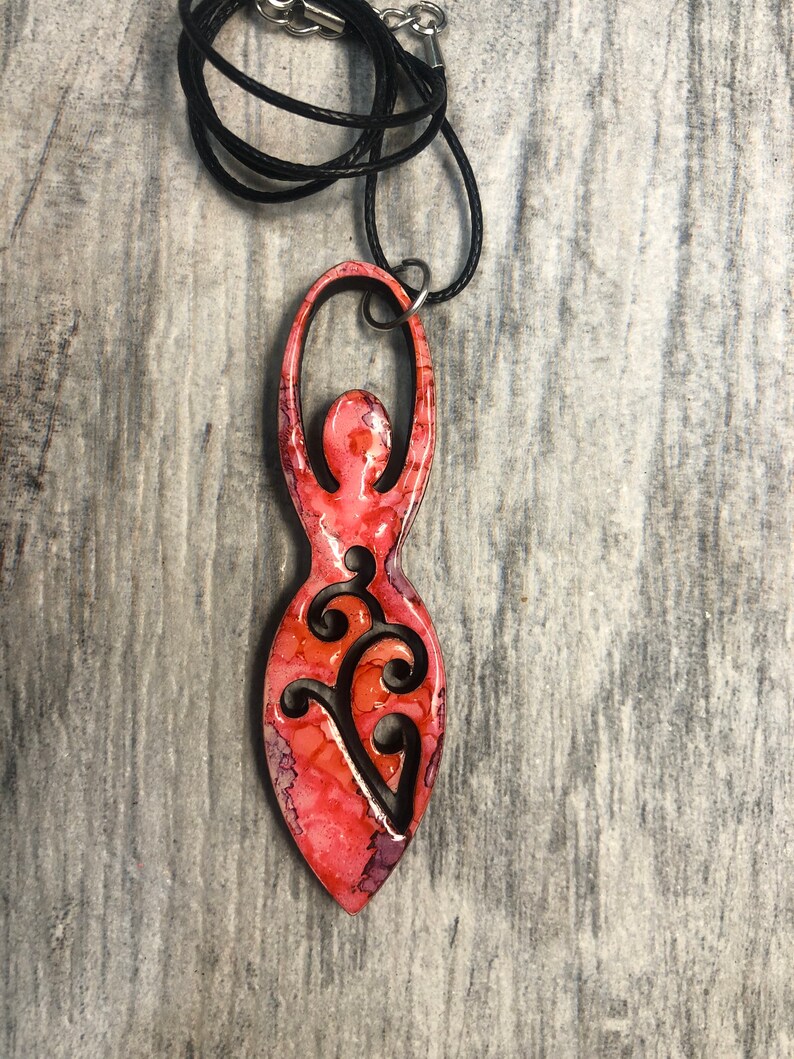 Painted Wood Fertility Goddess Necklace