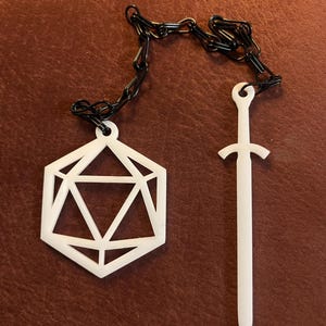 D20 and Sword Car Charm- Tabletop, Gift, D&D, Dangle, Rearview Mirror, Dungeon Master, Fantasy, RPG, Accessory, Truck, Dice, Ornament