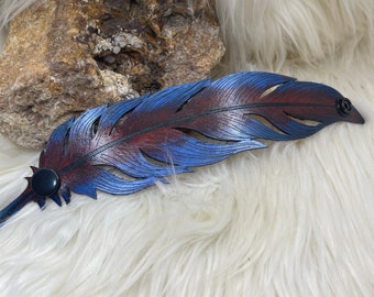 Hand Painted Real Leather Feather Bracelet Cuff