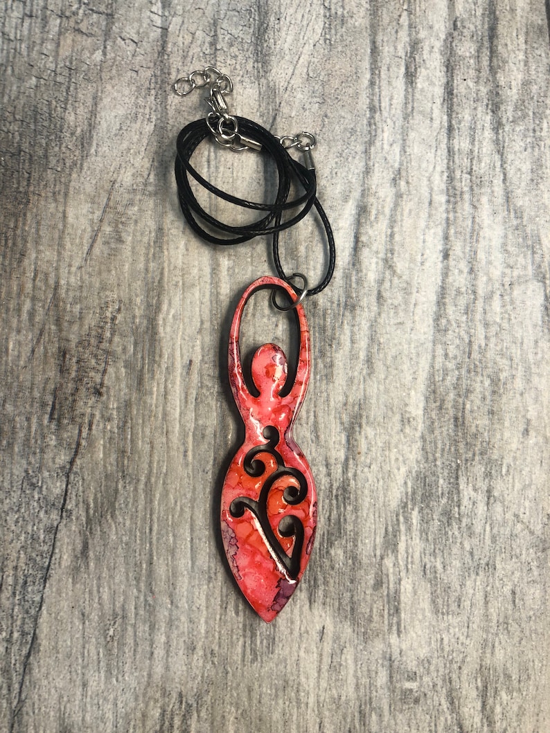 Painted Wood Fertility Goddess Necklace
