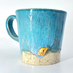 4 styles, Coastal Mug, Beachy Speckled Stoneware with Buff Shells, Hand Built, 8 oz