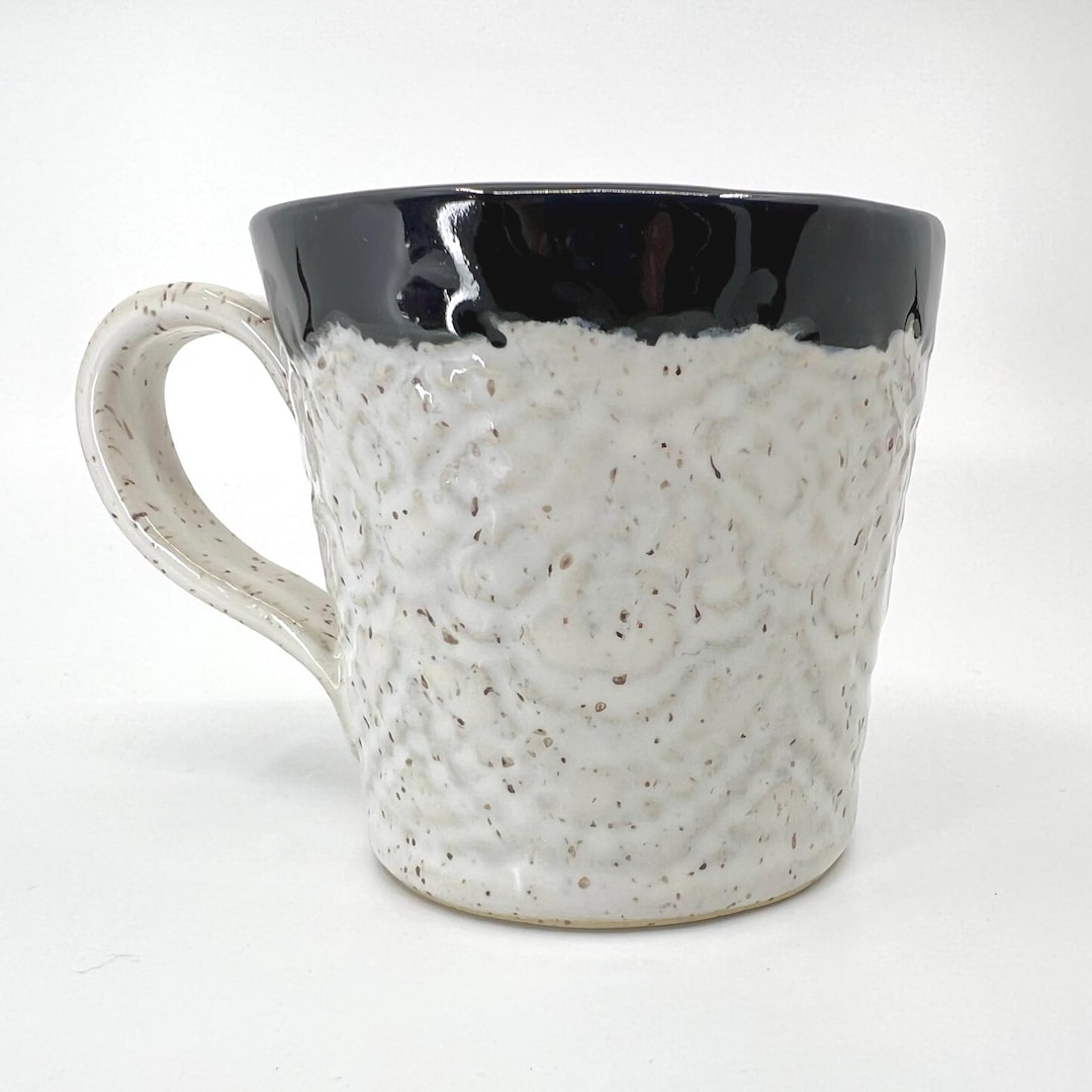 Ruth Mug, Hand Built Lace Texture Stoneware, Black and White, 8 Oz - Etsy