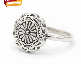Sterling Silver Concho Ring: Southwestern Style Engraved Circle Jewelry