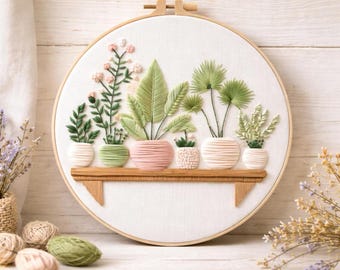DIY Embroidery Kit Floral Shelf Pattern – Beginner Friendly Botanical Hoop Art Craft Kit