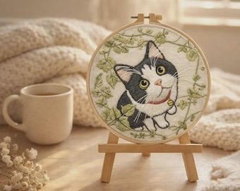 Cat Embroidery Kit Floral Beginner Needlework Set