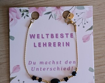 Teacher Gift Bracelet Stainless Steel, Black Agate & Star, Gift for Teacher, Waterproof, Graduation Gift, Adjustable 15-20 cm